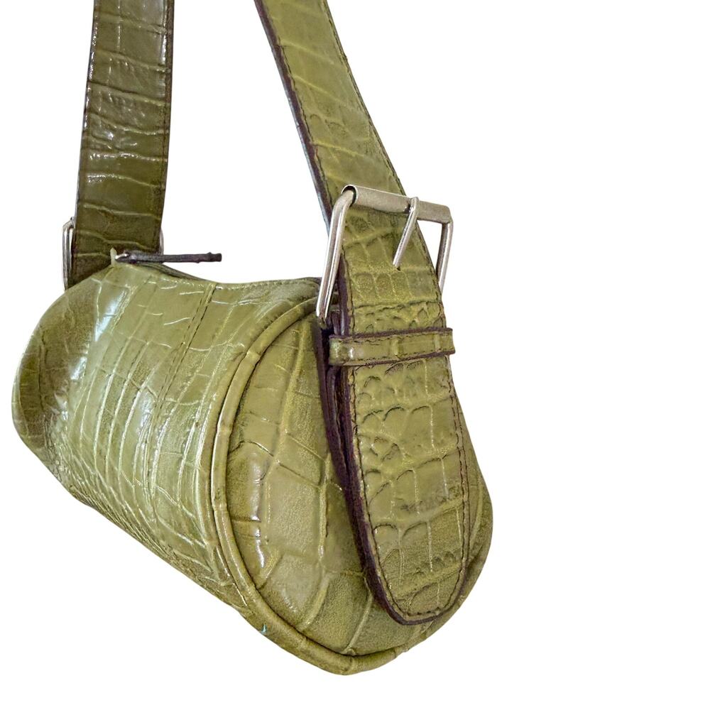 Vintage Y2K Chateau Olive Green Faux Leather Mini Barrel Bag Zip Top EUC - Picture 2 of 9